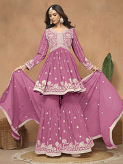 Flamingo Pink Embroidered Gharara Suit