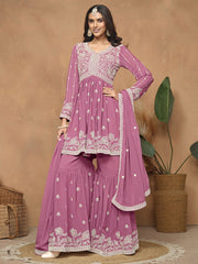 Flamingo Pink Embroidered Gharara Suit