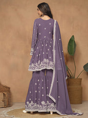 Dusty Purple Embroidered Gharara Suit