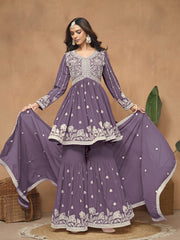 Dusty Purple Embroidered Gharara Suit