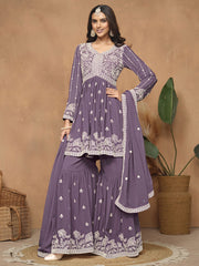 Dusty Purple Embroidered Gharara Suit