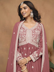 Salmon Pink Embroidered Gharara Suit