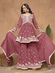 Salmon Pink Embroidered Gharara Suit