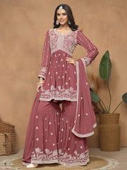 Salmon Pink Embroidered Gharara Suit