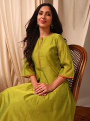 Women Green Thread Work Anarkali Kurta