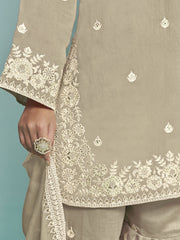 Beige Designer Style Silk Gharara Style Suit