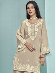 Beige Designer Style Silk Gharara Style Suit