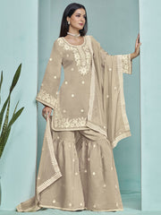 Beige Designer Style Silk Gharara Style Suit