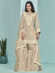 Beige Designer Style Silk Gharara Style Suit