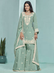 Aqua Designer Style Silk Gharara Style Suit