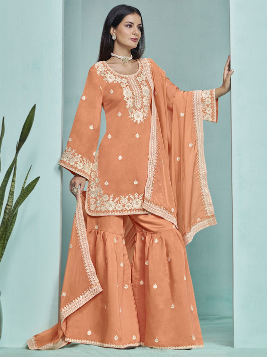 Orange Designer Style Silk Gharara Style Suit