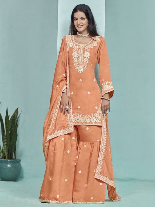 Orange Designer Style Silk Gharara Style Suit