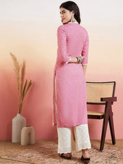 Pink Ethnic Motifs Printed Straight Pure Cotton Kurta With Palazzo