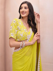 Yellow & White Embroidered Border Saree