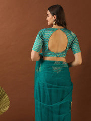 Turquoise Ethnic Motifs Zari Net Saree