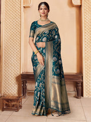 Teal Zari Woven Banarasi Saree