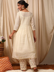 Off White Women Gotta Patti Anarkali Kurta