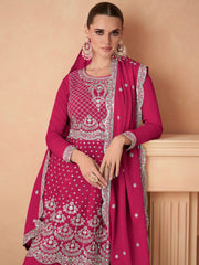Rani Pink Sequence Embroidery Peplum Style Gharara Suit