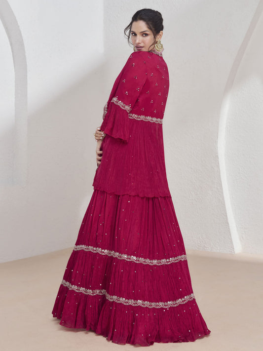 Magenta Sequence Embroidered Designer Jacket Style Lehenga