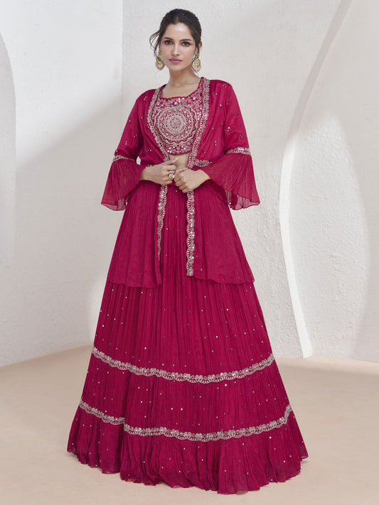 Magenta Sequence Embroidered Designer Jacket Style Lehenga