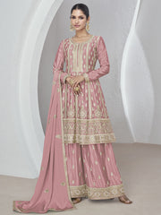 Peach Embroidery Anarkali Palazzo Suit