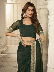 Green And Gold-Toned Sequinned Embroidered Bordered Saree