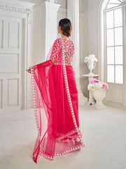 Magenta Floral Embroidered Net Saree