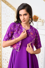 Women Embroidered Fit & Flared Ethnic Dresses With Jacket