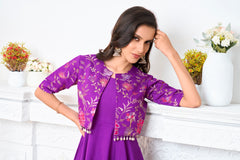 Women Embroidered Fit & Flared Ethnic Dresses With Jacket