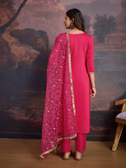 Ethnic Motifs Kurta Set With Embroidered Dupatta