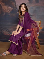 Floral Embroidered Kurta & Palazzo With Dupatta