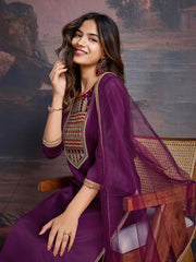 Floral Embroidered Kurta & Palazzo With Dupatta