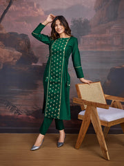 Woven Design Straight Kurta With Trouser