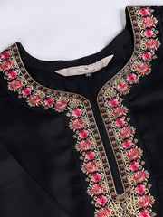 Floral Embroidered Thread Work Straight Kurta With Trousers & Dupatta