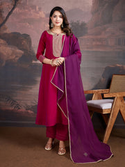 Zari Embroidered A-Line Kurta & Trousers With Dupatta