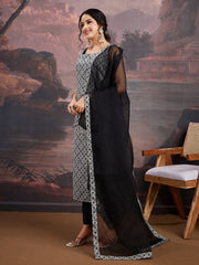 Ethnic Motifs Woven Design Straight Kurta With Trouser And Dupatta