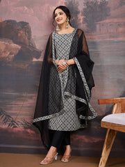 Ethnic Motifs Woven Design Straight Kurta With Trouser And Dupatta