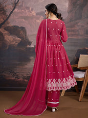 Floral Thread Embroidered A-Line Kurta & Trousers With Dupatta