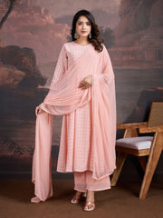 Chikankari V-Neck Anarkali Kurta With Trouser And Dupatta