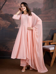 Chikankari V-Neck Anarkali Kurta With Trouser And Dupatta