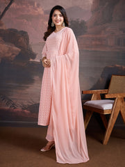 Chikankari V-Neck Anarkali Kurta With Trouser And Dupatta