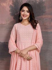 Chikankari V-Neck Anarkali Kurta With Trouser And Dupatta