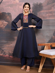 Sequinned Flared Sleeves A-Line Kurta With Trouser