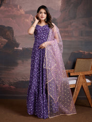 Floral Printed Georgette Sweetheart Neck Anarkali Kurta With Dupatta