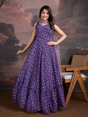 Floral Printed Georgette Sweetheart Neck Anarkali Kurta With Dupatta