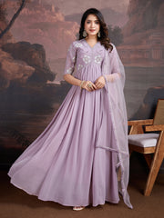 Floral Embroidered V-Neck Anarkali Kurta With dupatta