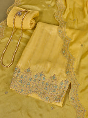 Embroidered Pure Silk Unstitched Kurta & Trouser With Dupatta