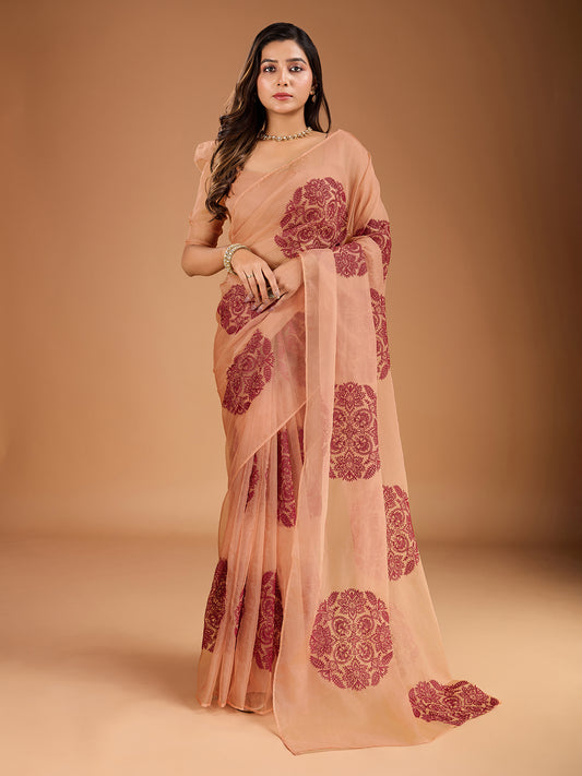 Ethnic Motifs Thread Embroidered Saree with Blouse