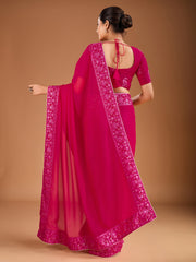 Sequinned Embroidered Border Saree With Blouse Piece