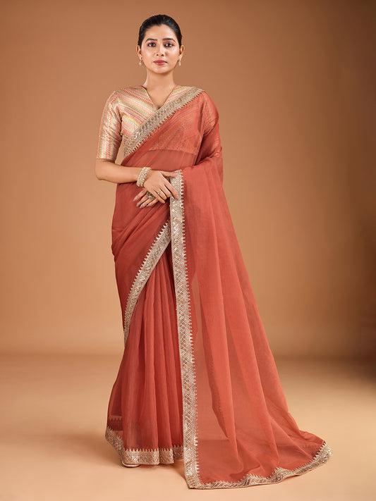 Embroidered Border Saree with Blouse